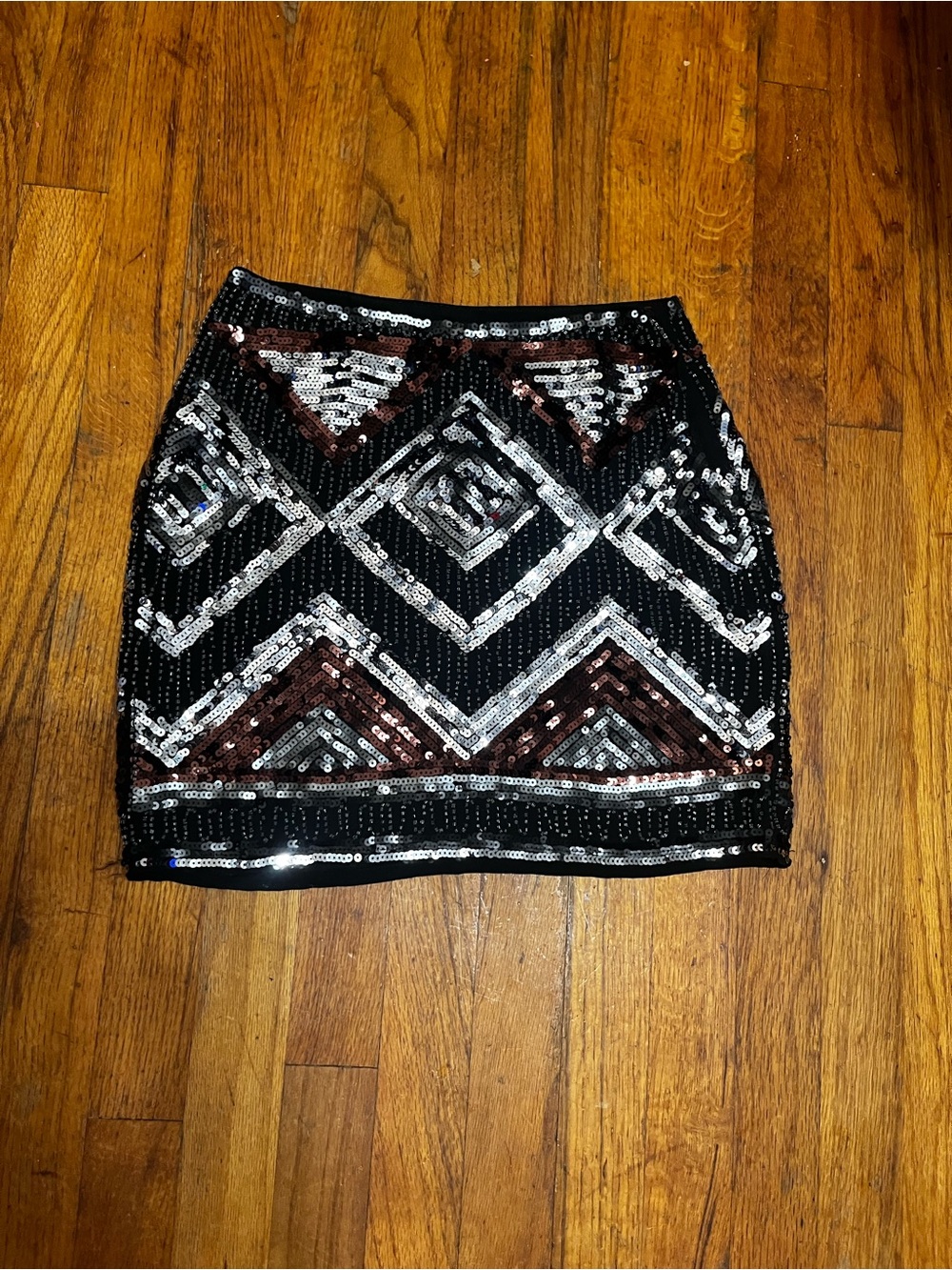 H&M Black, Silver, and Brown Sequin Mini Skirt